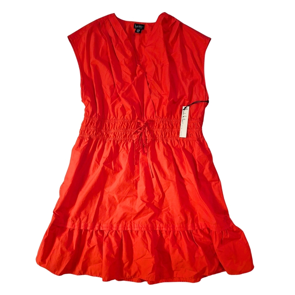 Nicole Miller NY Red Dress 3X NWT Smocked Waist Ruffle Hem Plus Size - Picture 2 of 6